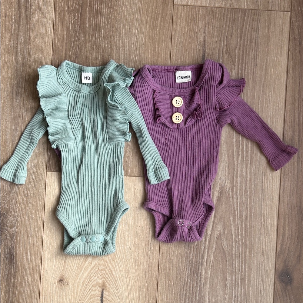 Ruffled Kids Bodysuits in Green and Purple